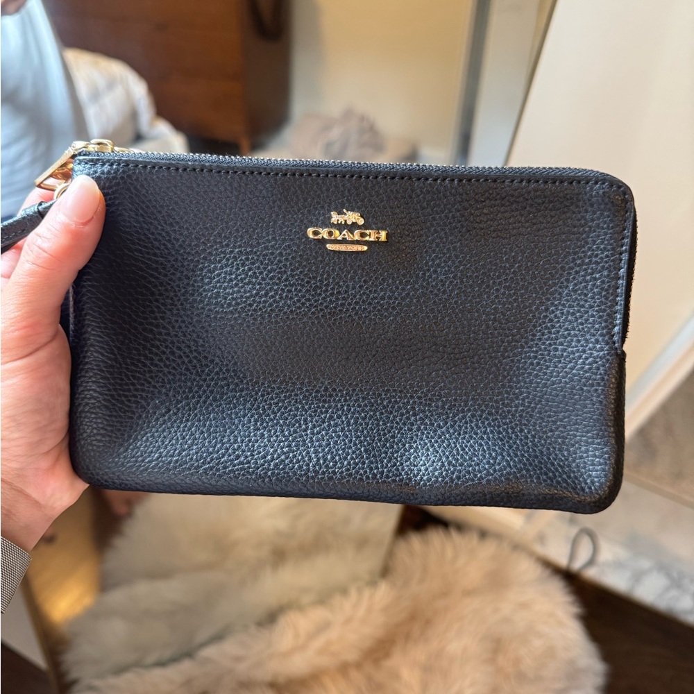 Coach Black Pebbled Leather Wristlet